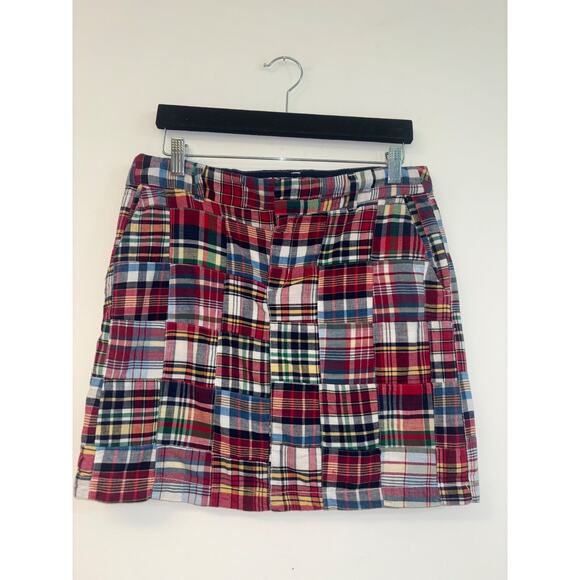 British khaki Patchwork Plaid Mini Skirt Sz 4 Cotton Multi-Color White Women VTG - Picture 2 of 6